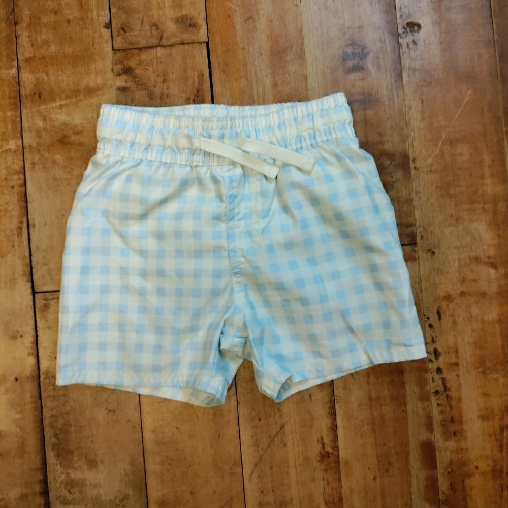Cat & Jack swim trunks boys 18 mos blue white check vacation beach